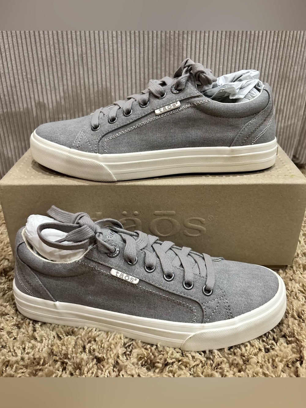 täōs Plim Soul Sneaker Shoe Womens Sz 8 Gray Wash Canvas Low-Top Lace